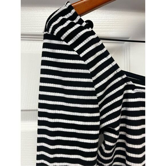 ASOS Black & White Ribbed Cropped Square Neck Long Sleeve Top sz 12 EUC - Picture 3 of 7